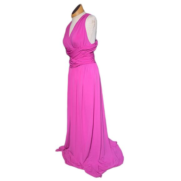 Halston Heritage Petunia Pink Criss Cross Back Stretch Jersey Evening Gown 8 NWT - Picture 1 of 8